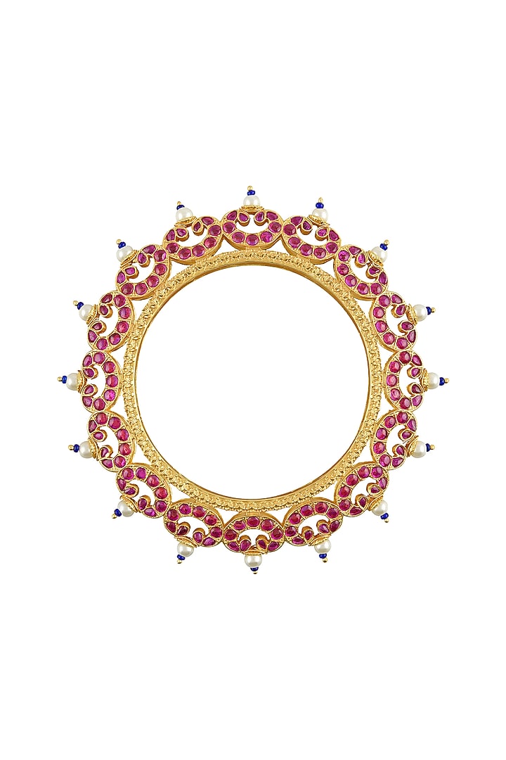 Gold Finish Pink Stone Bangle In Sterling Silver by Rohira Jaipur at Pernia's Pop Up Shop