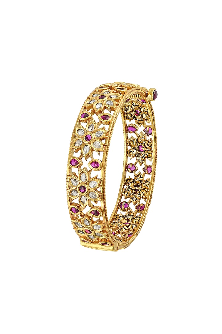 Gold Finish Filigree Bangle In Sterling Silver by Rohira Jaipur