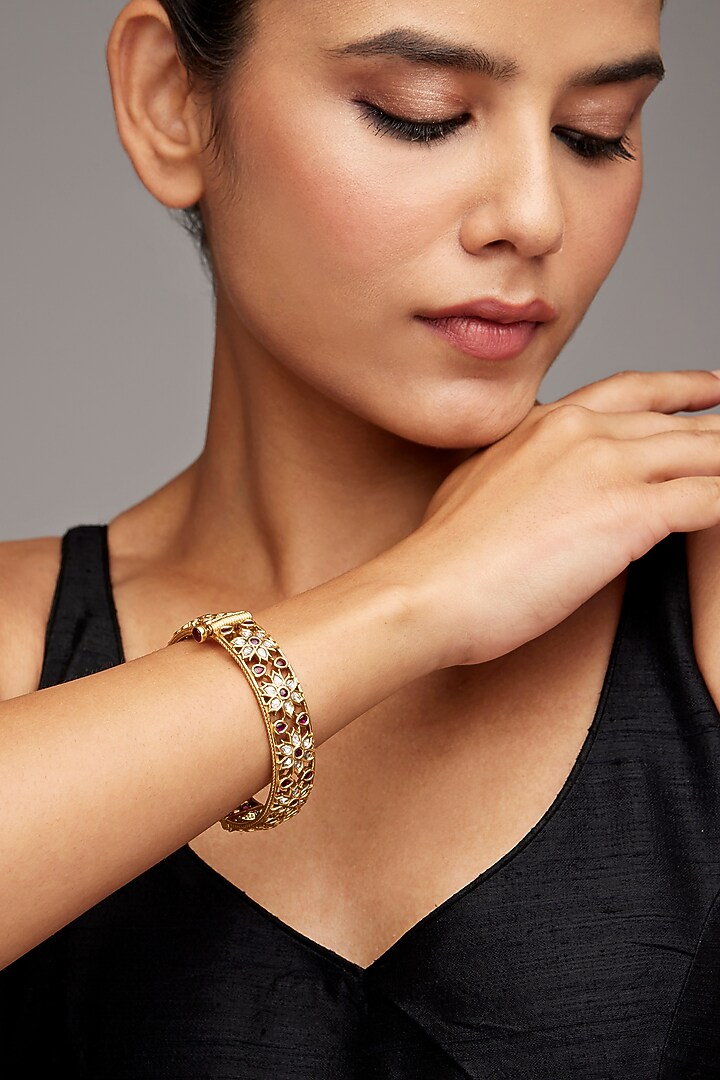 Gold Finish Filigree Bangle In Sterling Silver by Rohira Jaipur at Pernia's Pop Up Shop
