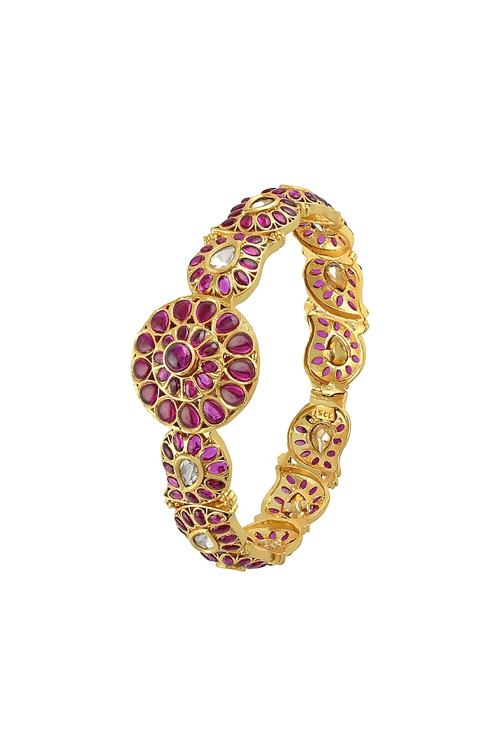 Gold Finish Floral Bangle In Sterling Silver by Rohira Jaipur