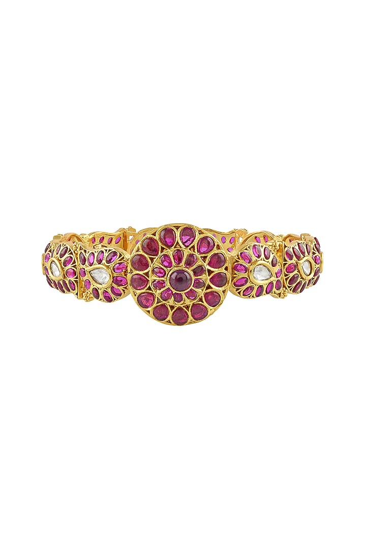 Gold Finish Floral Bangle In Sterling Silver by Rohira Jaipur at Pernia's Pop Up Shop