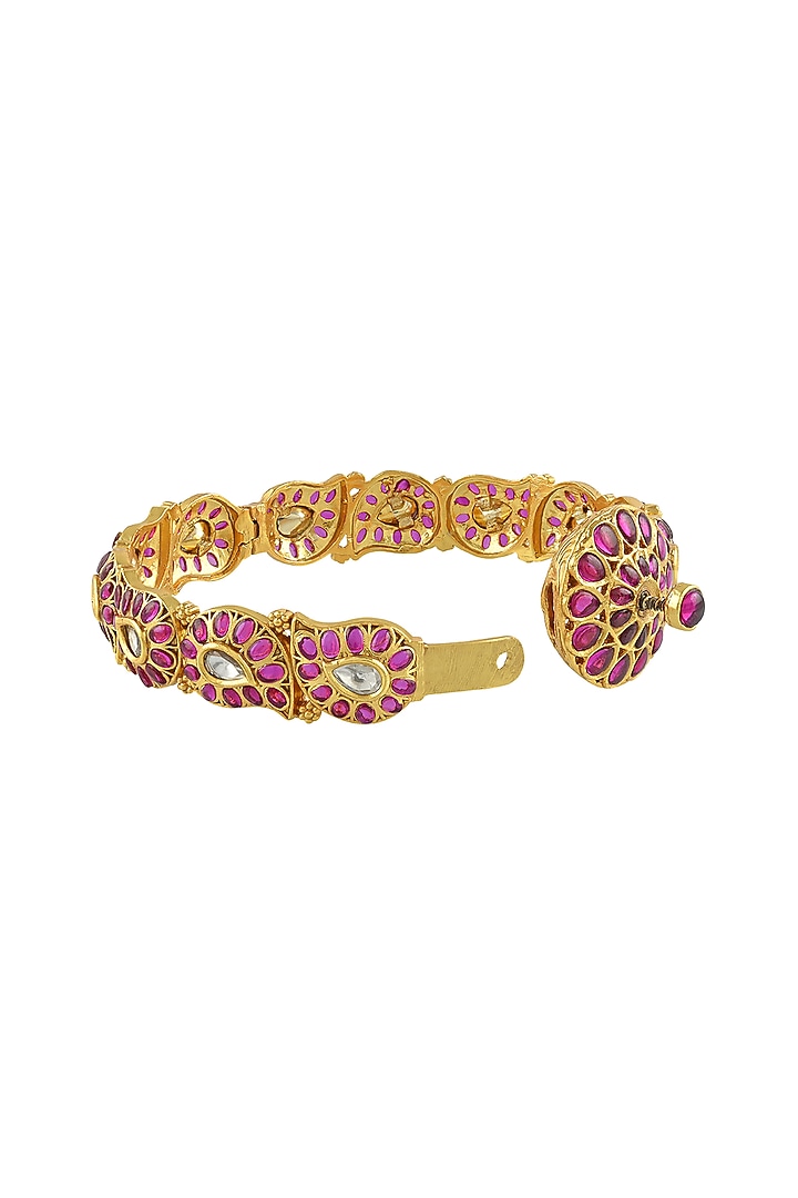Gold Finish Floral Bangle In Sterling Silver by Rohira Jaipur at Pernia's Pop Up Shop