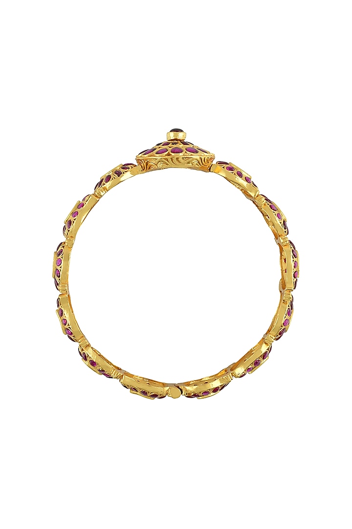 Gold Finish Floral Bangle In Sterling Silver by Rohira Jaipur at Pernia's Pop Up Shop