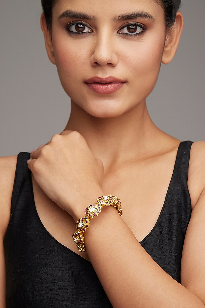 Gold Finish Bangle In Sterling Silver by Rohira Jaipur at Pernia's Pop Up Shop