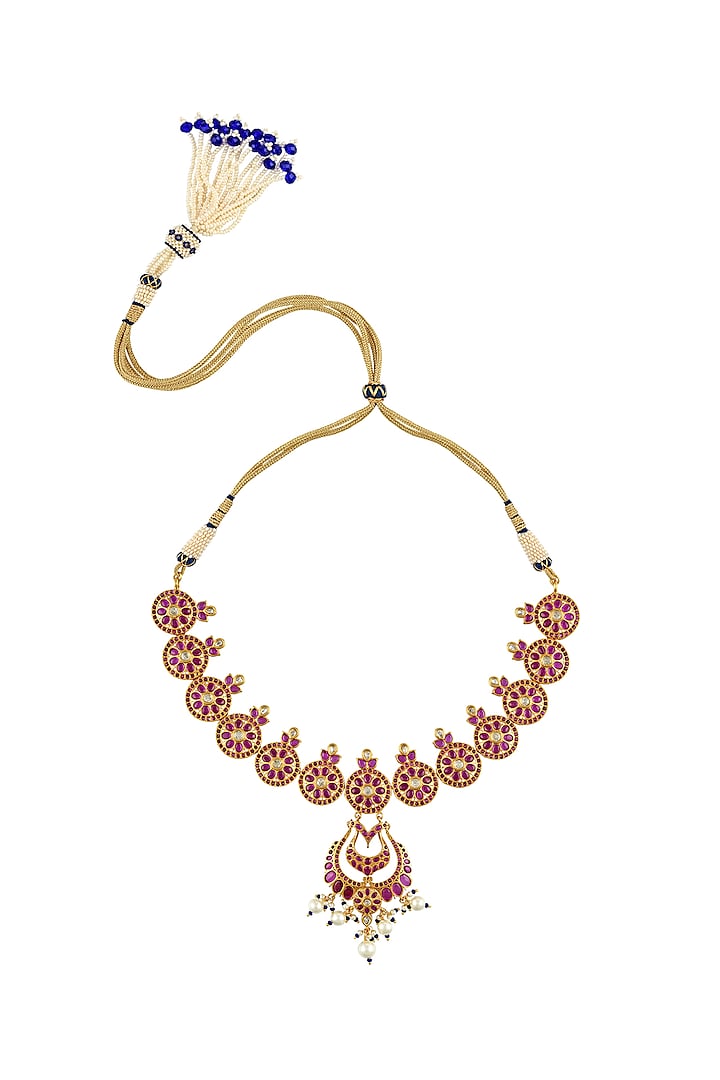 Gold Finish Pink Stone Choker Necklace In Sterling Silver by Rohira Jaipur at Pernia's Pop Up Shop