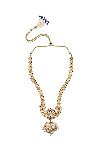 Gold Finish Pink Stone Necklace In Sterling Silver by Rohira Jaipur