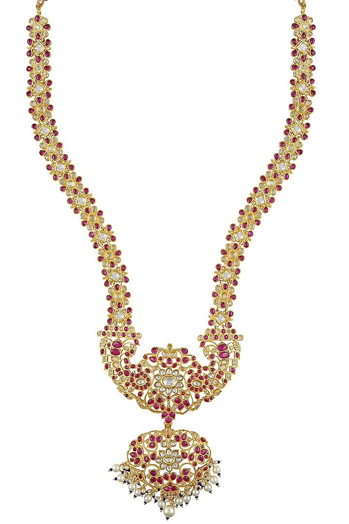 Gold Finish Pink Stone Necklace In Sterling Silver by Rohira Jaipur at Pernia's Pop Up Shop