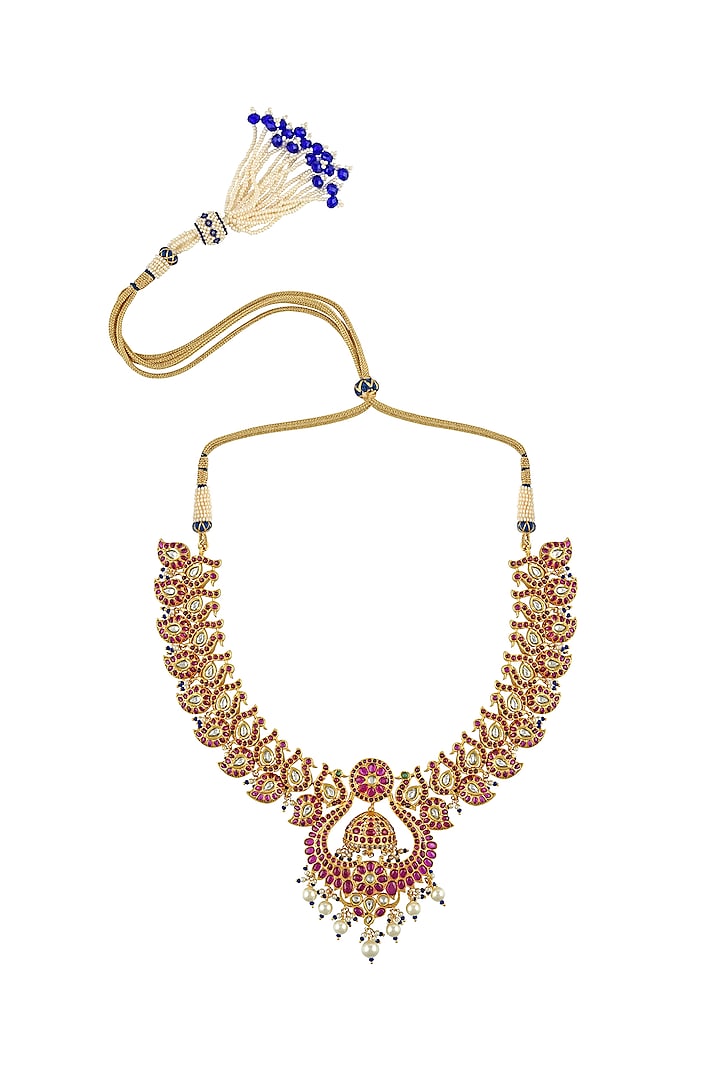 Gold Finish Necklace In Sterling Silver by Rohira Jaipur