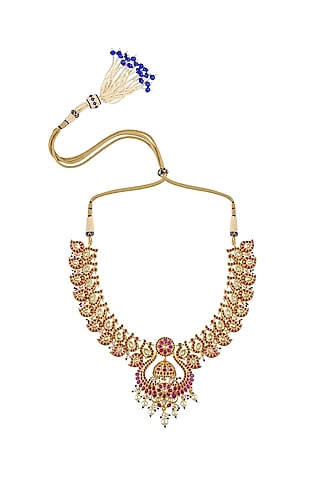 Gold Finish Necklace In Sterling Silver by Rohira Jaipur