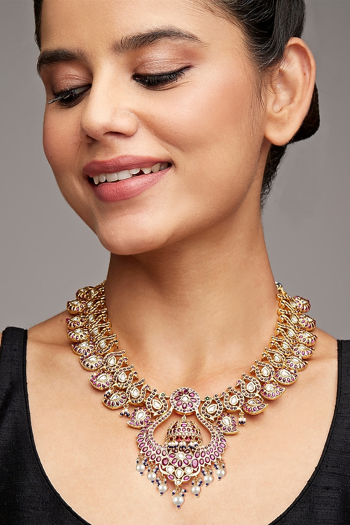 Gold Finish Necklace In Sterling Silver by Rohira Jaipur at Pernia's Pop Up Shop