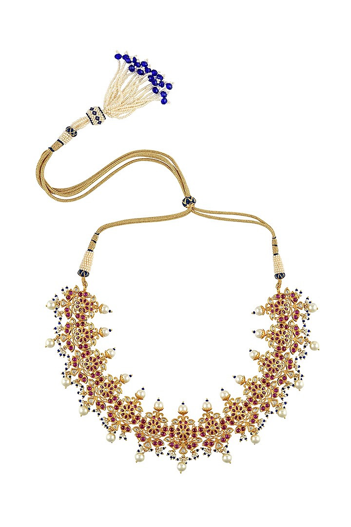 Gold Finish Lace Necklace In Sterling Silver by Rohira Jaipur