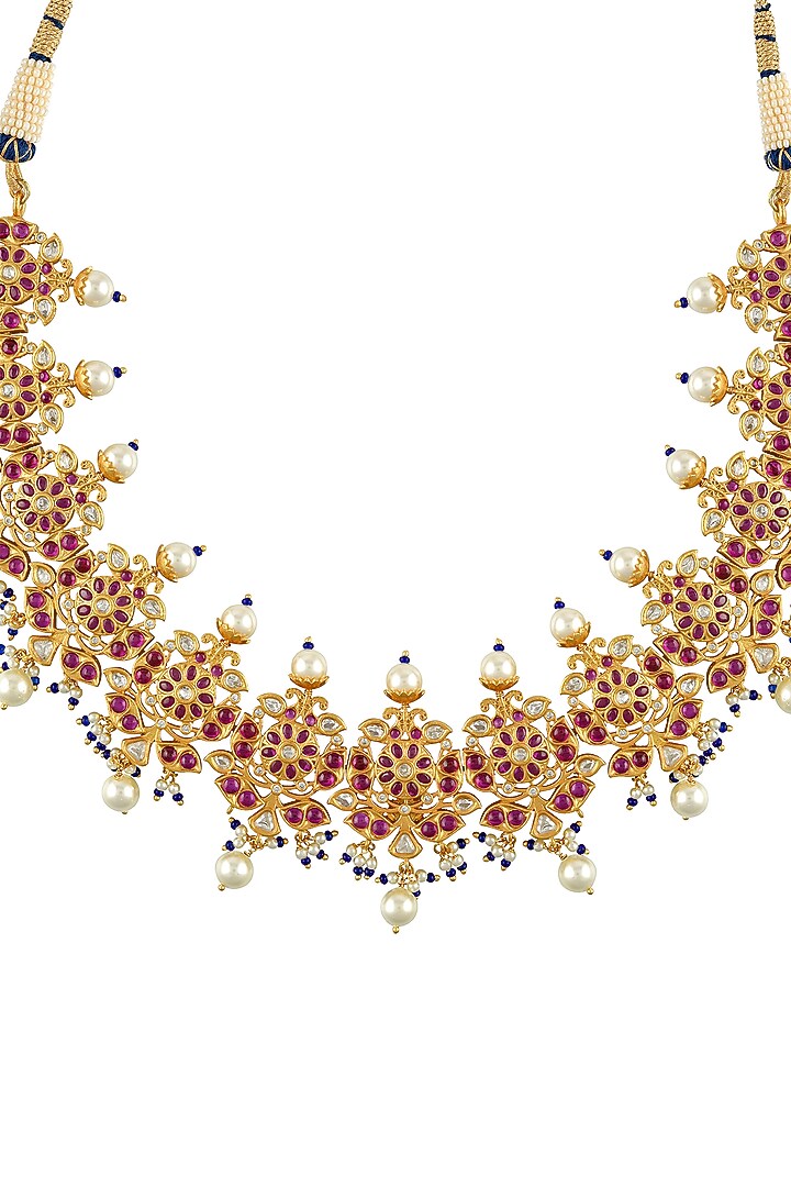Gold Finish Lace Necklace In Sterling Silver by Rohira Jaipur at Pernia's Pop Up Shop