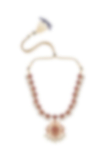 Gold Finish Pink Stone Necklace In Sterling Silver by Rohira Jaipur