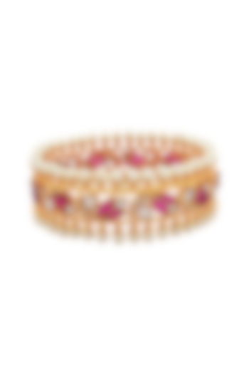 Gold Finish Pearl Mogra Bangle In Sterling Silver by Rohira Jaipur