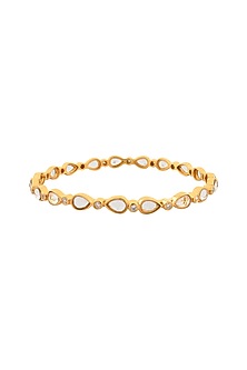 Gold Finish Single Line Bangle In Sterling Silver by Rohira Jaipur