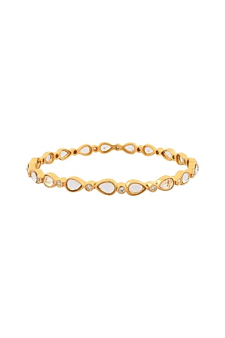 Gold Finish Single Line Bangle In Sterling Silver by Rohira Jaipur