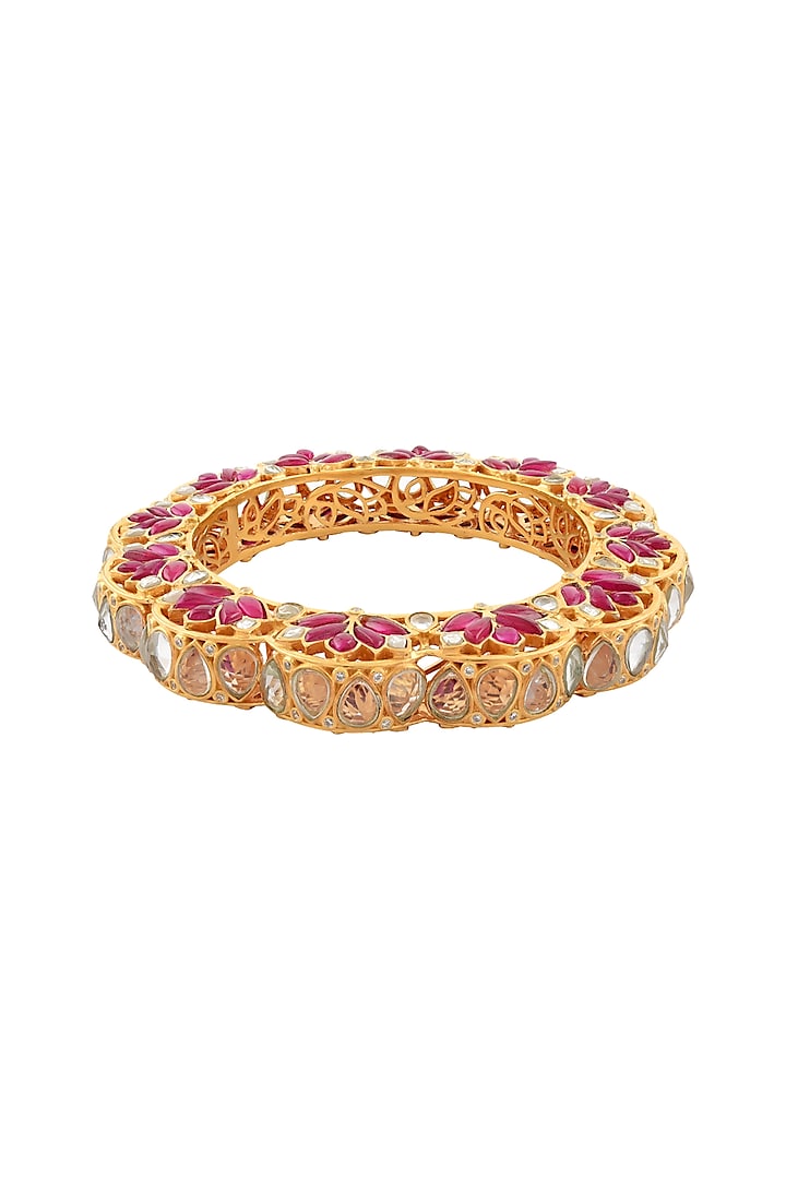Gold Finish Gajra Bangle In Sterling Silver by Rohira Jaipur