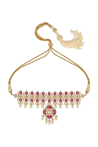 Gold Finish Choker Necklace In Sterling Silver by Rohira Jaipur