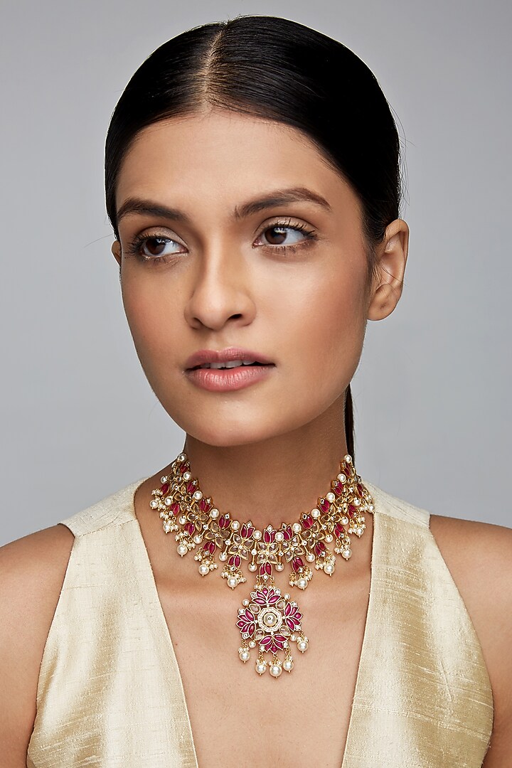 Gold Finish Choker Necklace In Sterling Silver by Rohira Jaipur at Pernia's Pop Up Shop