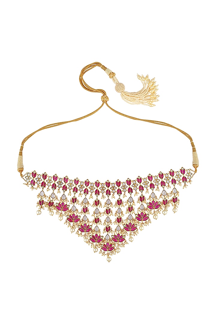 Gold Finish Bridal Necklace In Sterling Silver by Rohira Jaipur
