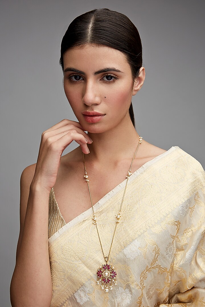 Gold Finish Chain Pendant Necklace In Sterling Silver by Rohira Jaipur at Pernia's Pop Up Shop