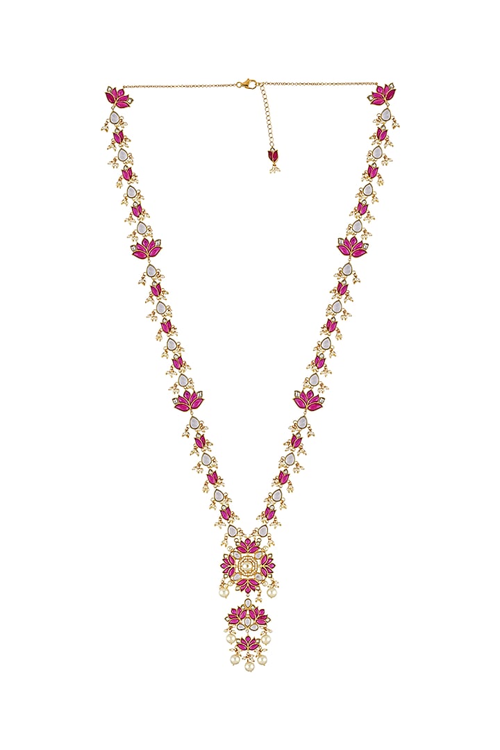 Gold Finish Long Pendant Necklace In Sterling Silver by Rohira Jaipur at Pernia's Pop Up Shop