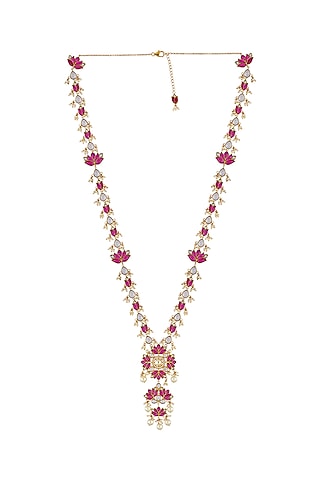 Gold Finish Long Pendant Necklace In Sterling Silver by Rohira Jaipur