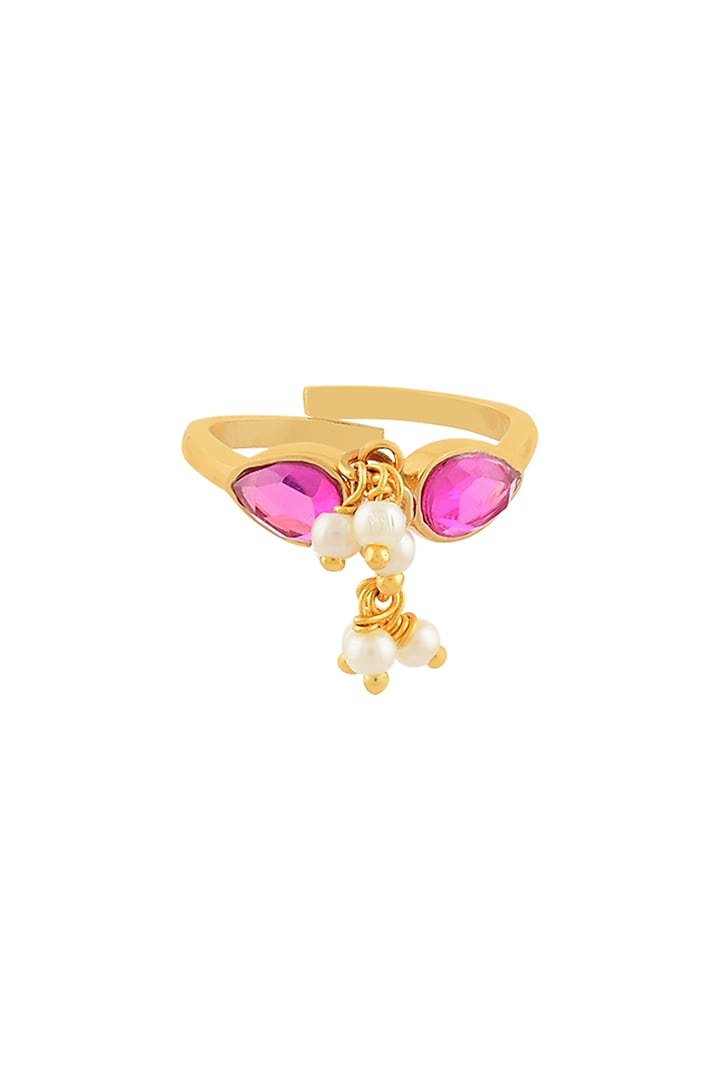 Gold Finish Pearl Toe Ring In Sterling Silver by Rohira Jaipur