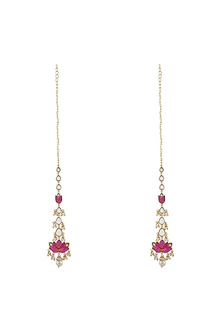 Gold Finish Mogra Long Earrings In Sterling Silver by Rohira Jaipur