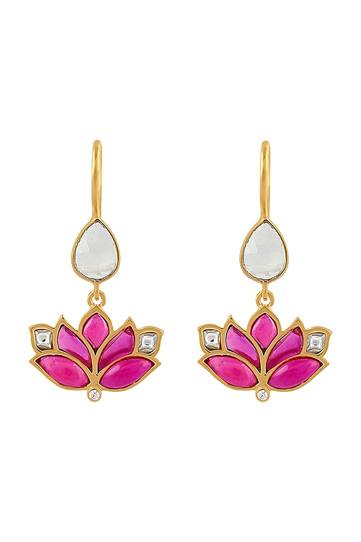 Gold Finish Mogra Hook Earrings In Sterling Silver by Rohira Jaipur