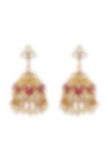 Gold Finish Mogra Jhumka Earrings In Sterling Silver by Rohira Jaipur