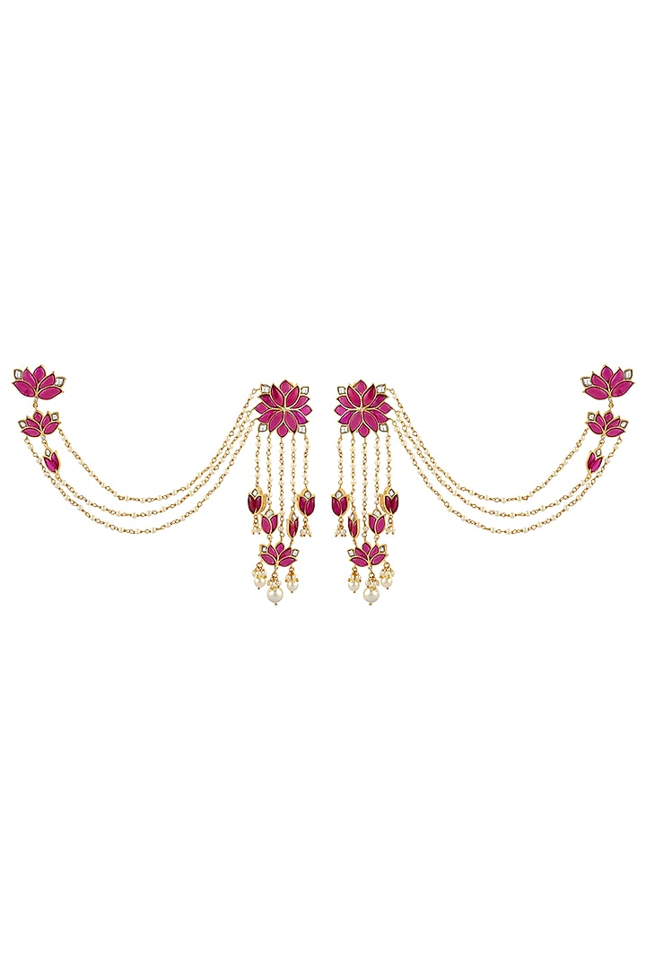 Gold Finish Kundan Polki Mogra Long Earrings In Sterling Silver by Rohira Jaipur at Pernia's Pop Up Shop