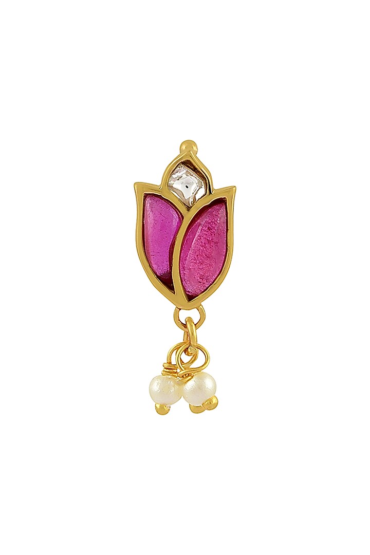Gold Finish Mogra Nose Ring In Sterling Silver by Rohira Jaipur