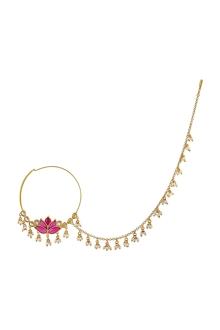 Gold Finish Mogra Nath In Sterling Silver by Rohira Jaipur at Pernia's Pop Up Shop
