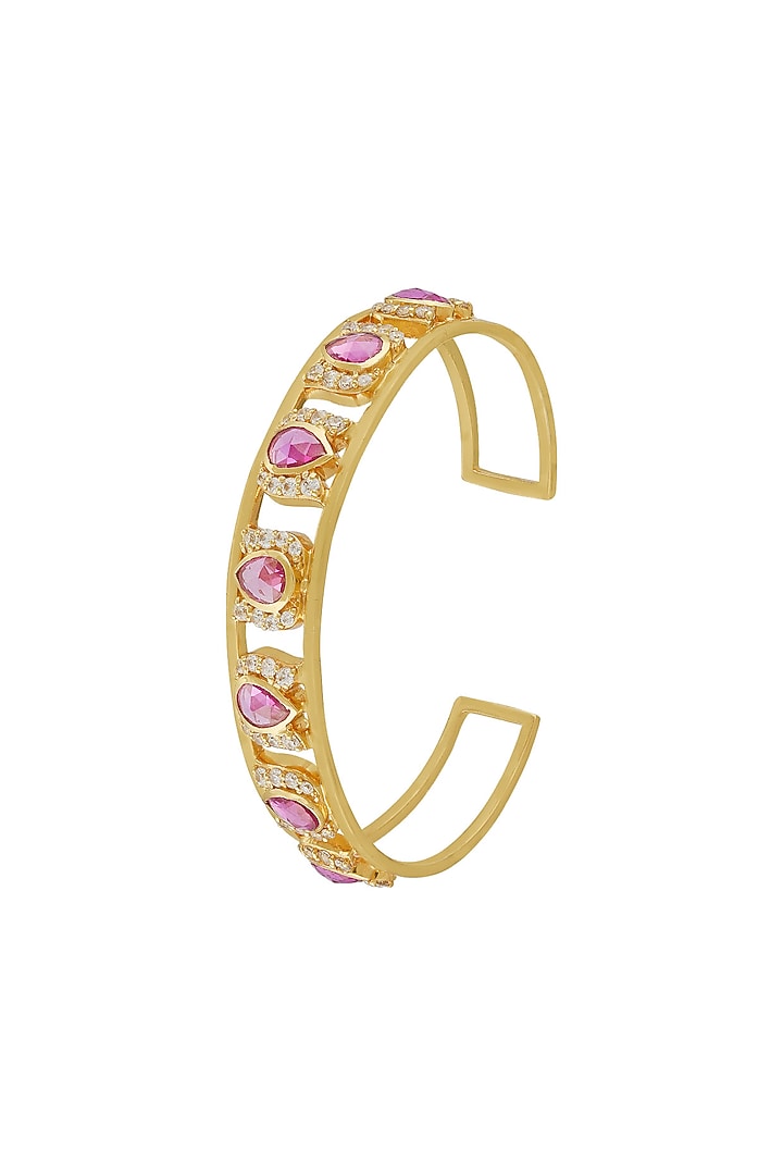 Gold Finish Statement Cuff Bracelet In Sterling Silver by Rohira Jaipur at Pernia's Pop Up Shop