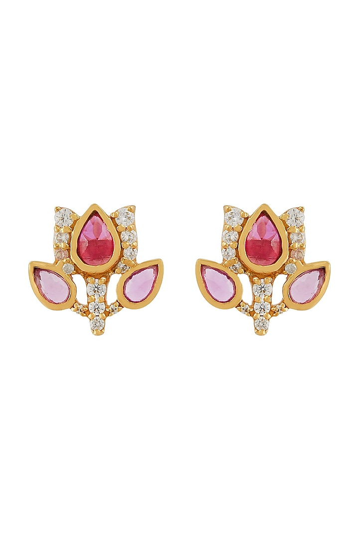 Gold Finish Tulip Garden Stud Earrings In Sterling Silver by Rohira Jaipur