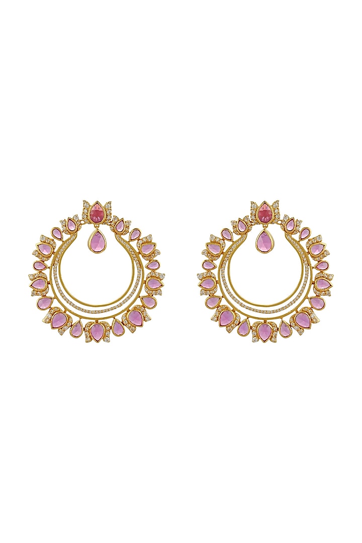 Gold Finish Semi Precious Stone Earrings In Sterling Silver by Rohira Jaipur
