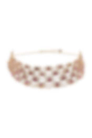 Gold Finish Diamond Choker Necklace In Sterling Silver by Rohira Jaipur