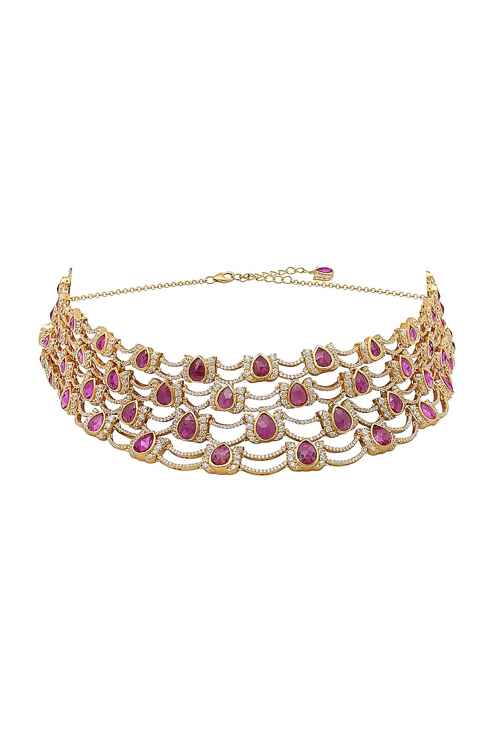 Gold Finish Diamond Choker Necklace In Sterling Silver by Rohira Jaipur at Pernia's Pop Up Shop