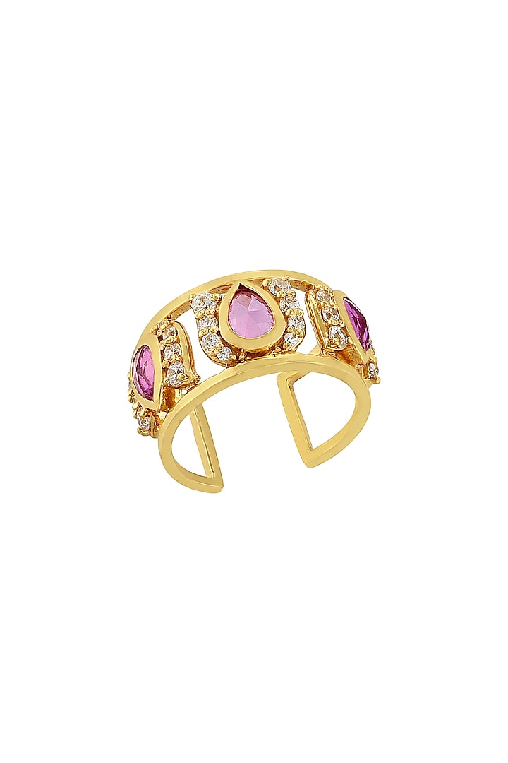 Gold Finish Diamond Multiple Band Ring In Sterling Silver by Rohira Jaipur