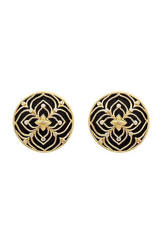 Gold Finish Enameled Round Earrings In Sterling Silver by Rohira Jaipur