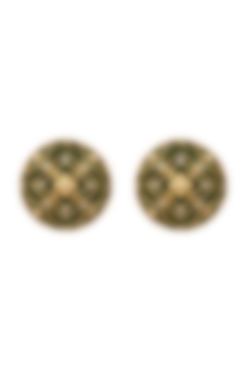 Gold Finish Green Velvet Enameled Earrings In Sterling Silver by Rohira Jaipur at Pernia's Pop Up Shop