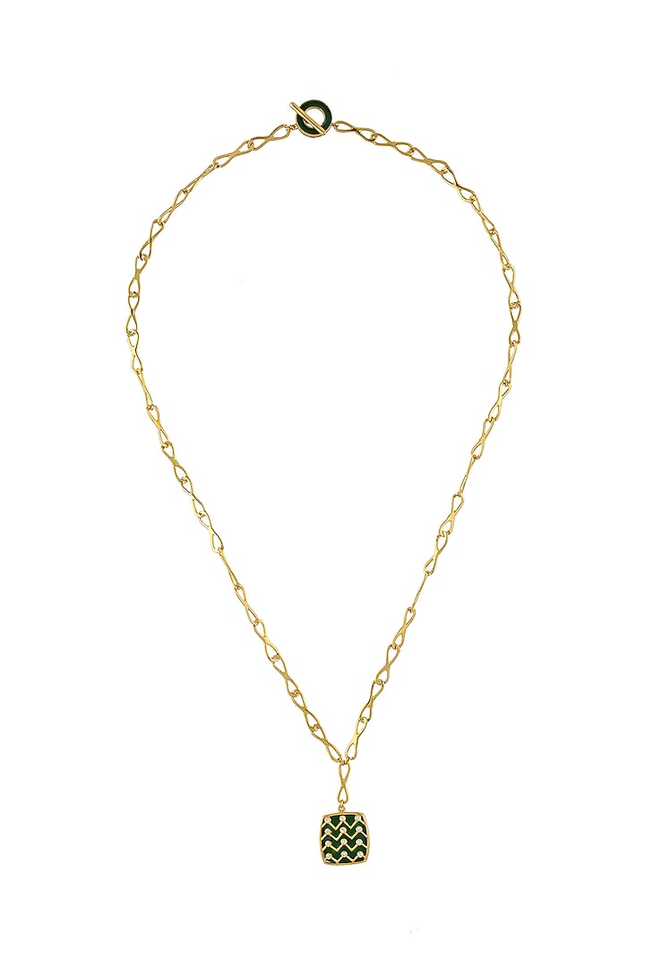 Gold Finish Green Velvet Enameled Enameled Necklace In Sterling Silver by Rohira Jaipur at Pernia's Pop Up Shop
