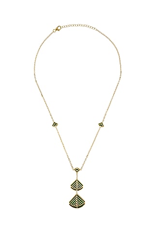 Gold Finish Enameled Statement Necklace In Sterling Silver by Rohira Jaipur