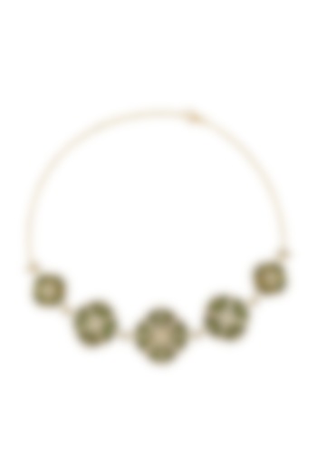 Gold Finish Enameled Choker Necklace In Sterling Silver by Rohira Jaipur