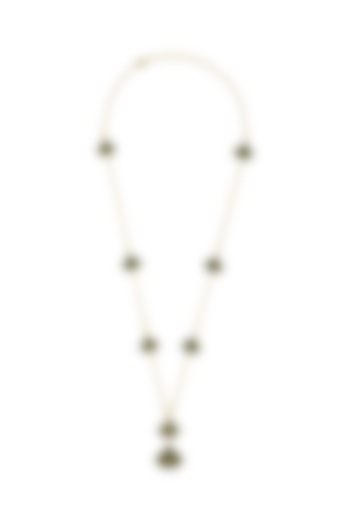 Gold Finish Green Velvet Enameled Long Necklace In Sterling Silver by Rohira Jaipur at Pernia's Pop Up Shop