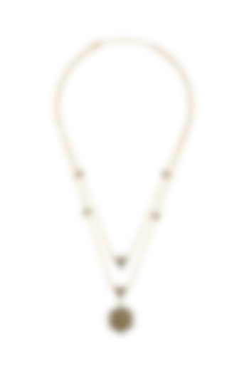 Gold Finish Zircon & Enameled Layered Necklace In Sterling Silver by Rohira Jaipur