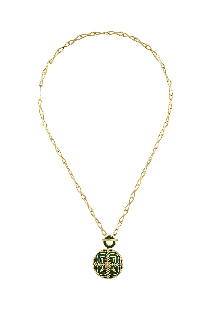 Gold Finish Enameled & Zircon Necklace In Sterling Silver by Rohira Jaipur at Pernia's Pop Up Shop