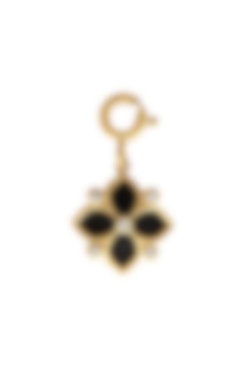 Gold Finish Zircon & Enameled Floral Charm In Sterling Silver by Rohira Jaipur