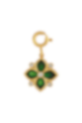 Gold Finish Enameled & Zircon Floral Charm In Sterling Silver by Rohira Jaipur